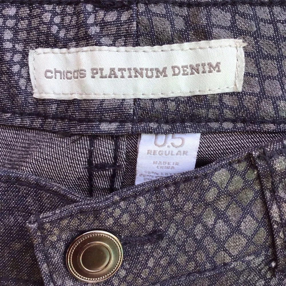 Chico’s Platinum Denim Snake Slim-Leg Jeans NEW